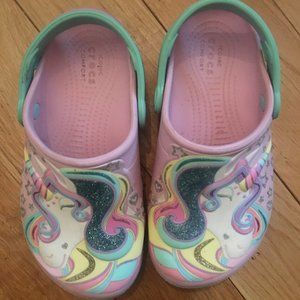 CROCS Unicorn Fun Lab Pink Sparkle Clogs Sz 13
